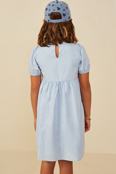 Girls Ribbon Detailed Puff Sleeve Dress