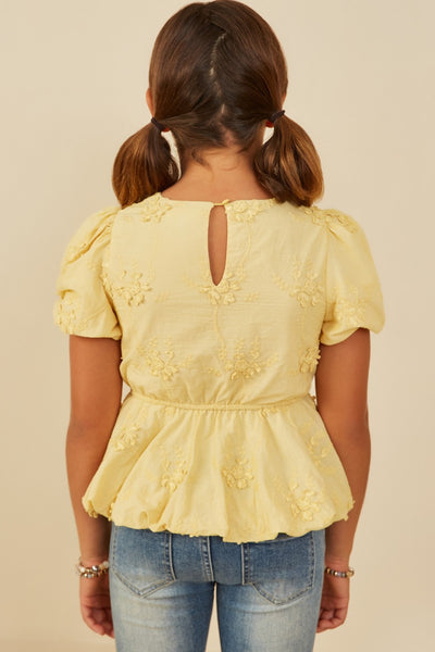 Girls Crochet Floral Eyelet Bubble Peplum Top