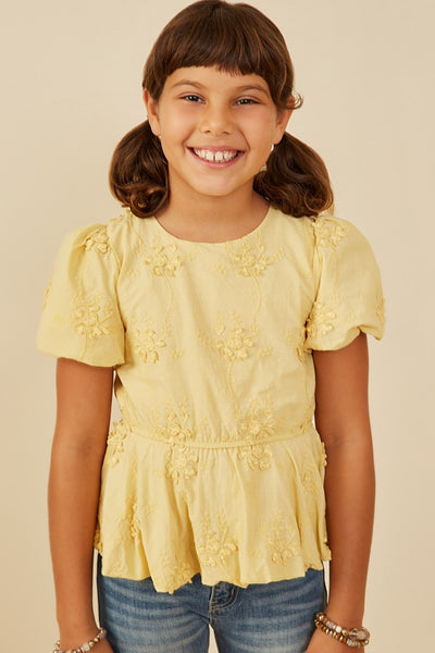 Girls Crochet Floral Eyelet Bubble Peplum Top