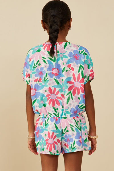 Girls Textured Floral Puff Sleeve Dolman Top