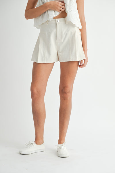 Pleated Flare Wide Leg Twill Shorts