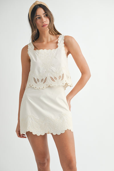 Embroidered Sleeveless Crop Top & Skirt Set