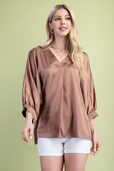 Satin V-Neck Loose Fit Blouse