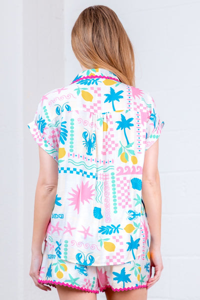 Printed Button Down Top & Shorts Set