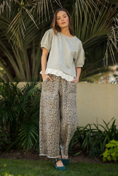 Leopard Print Drawstring Waist Pants