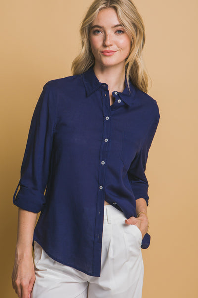 Roll-Up Sleeve Linen-Blend Shirt