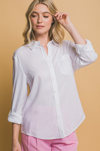 Roll-Up Sleeve Linen-Blend Shirt
