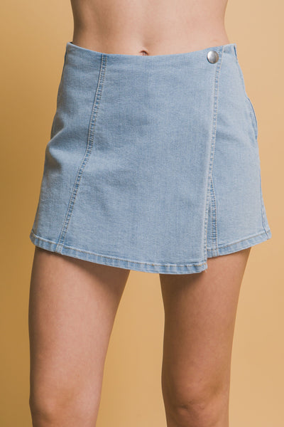 High Waisted Denim Wrap Skort
