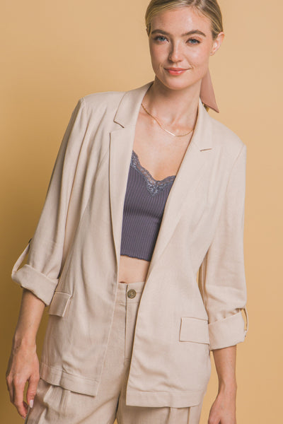 Open - Front Linen Blazer