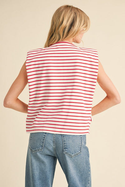 Striped Button Down Vest Top