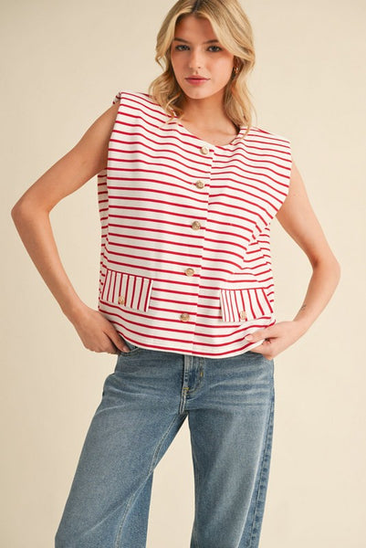 Striped Button Down Vest Top