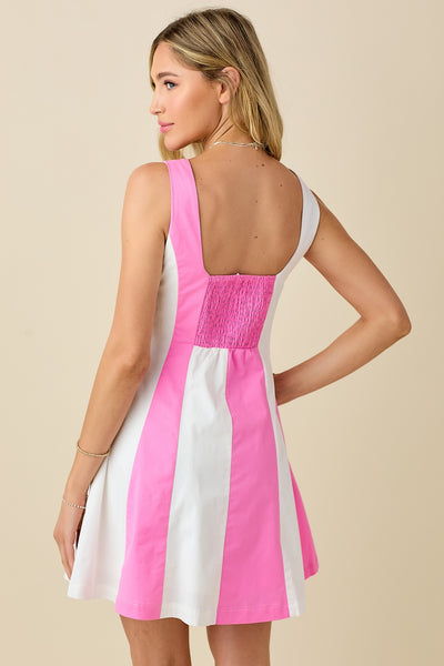 Stripe Square Neckline Sleeveless Dress