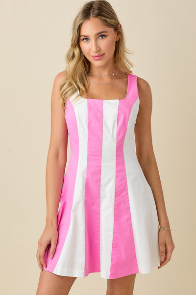 Stripe Square Neckline Sleeveless Dress