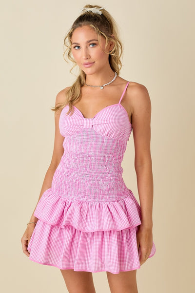 Gingham Mini Dress With Tied Back