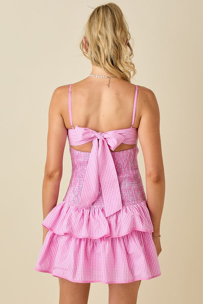 Gingham Mini Dress With Tied Back