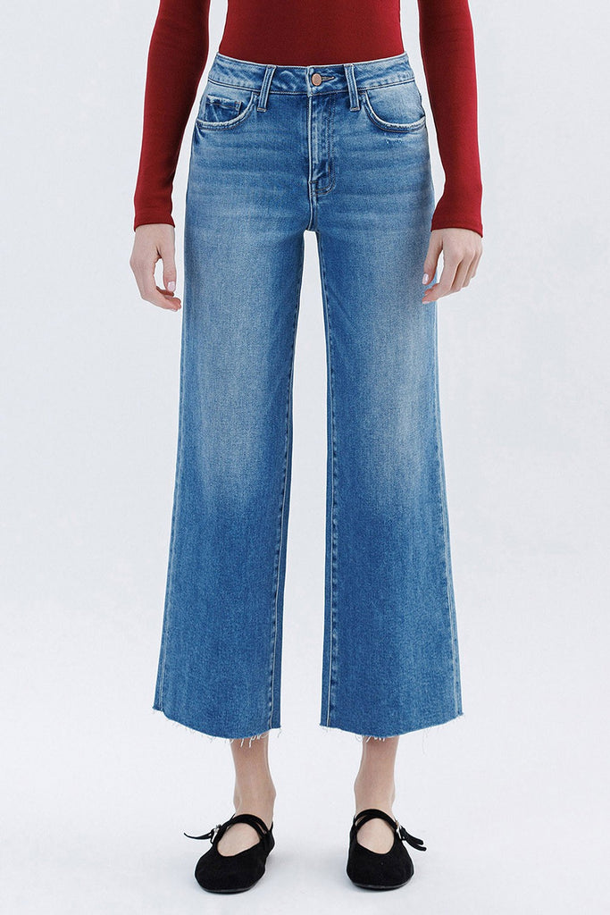 Vervet HR Raw Hem Crop Slim Wide Jeans