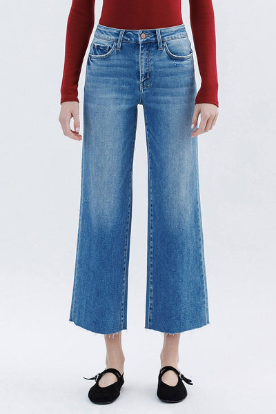 Vervet HR Raw Hem Crop Slim Wide Jeans