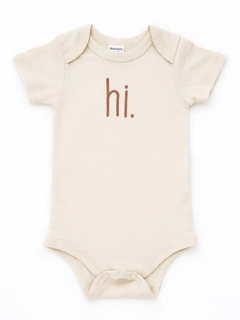 Hi. Embroidered Pecan Knit Onesie