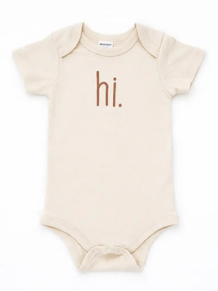 Hi. Embroidered Pecan Knit Onesie