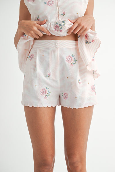Stripe Embroidered Cami Top & Shorts Set