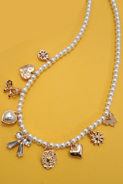 Bow Sunflower Heart Pearl Charms Pearl Necklace