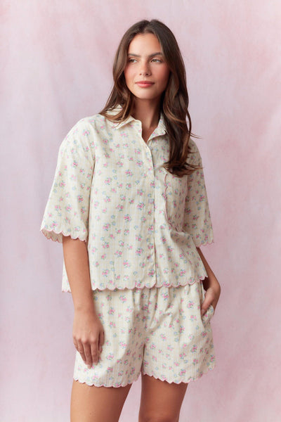 Gingham Floral Scallop Top & Shorts Set