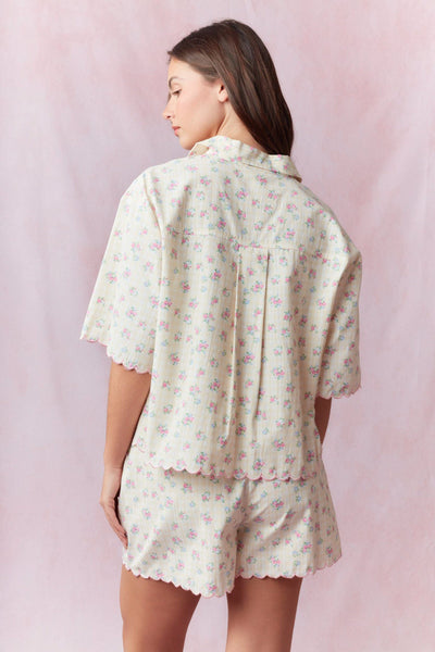 Gingham Floral Scallop Top & Shorts Set