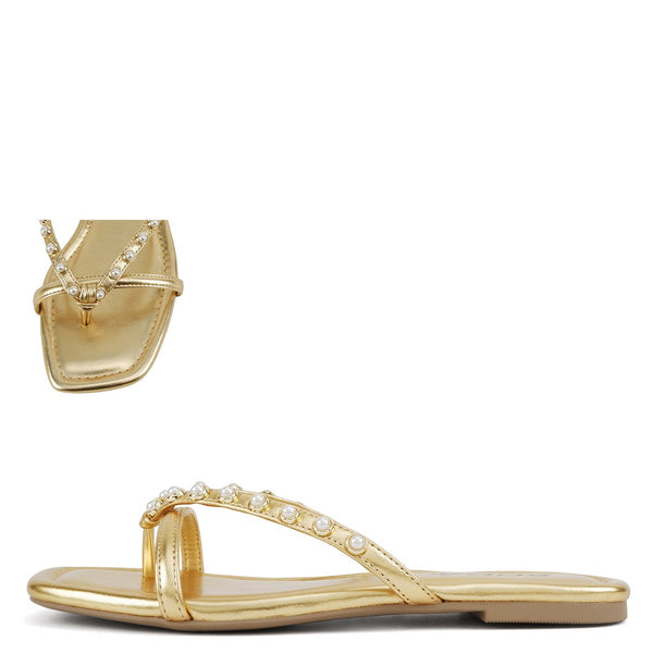Soda Pearl Studded Flip Flop Sandals