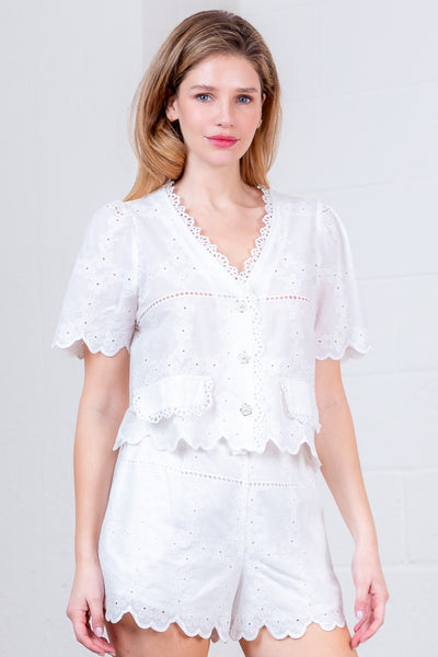 Button Down Lace Top & Shorts Set
