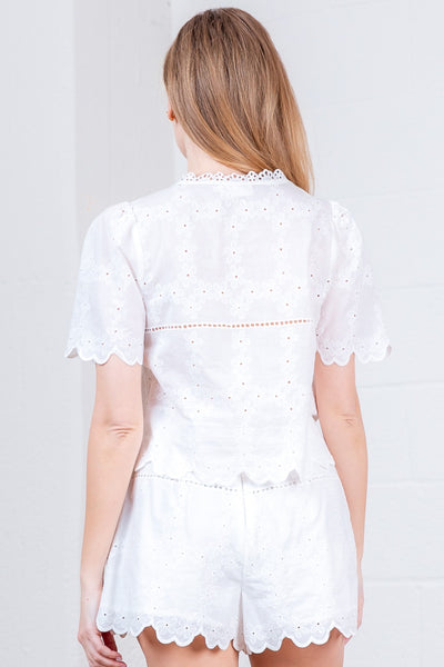 Button Down Lace Top & Shorts Set