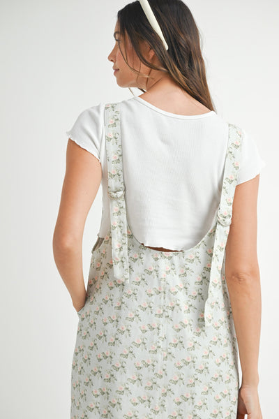 Floral Print Twill Overall Mini Dress