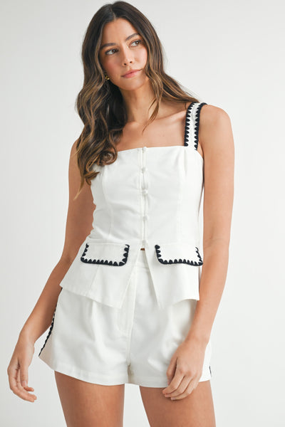 Embroidered Square Neck Top & Shorts Set