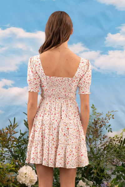 Floral Puff Sleeve Tiered Midi Dress