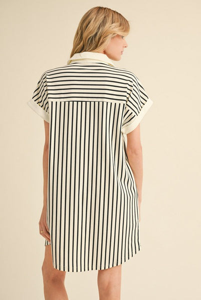 Striped Open Collar Neck Dress