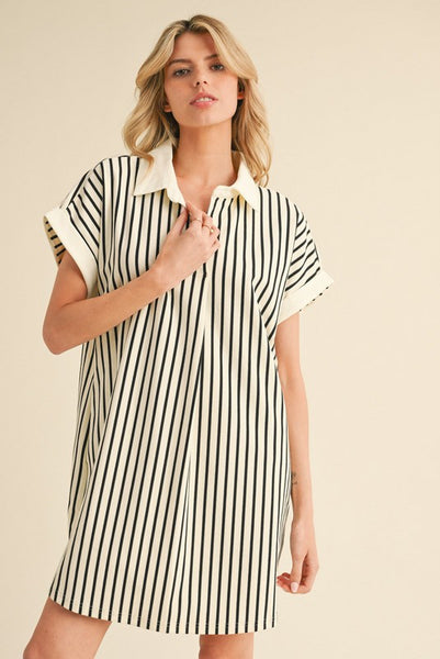 Striped Open Collar Neck Dress