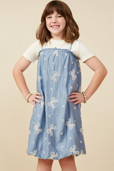 Girls Crochet Bow Embroidered Dress