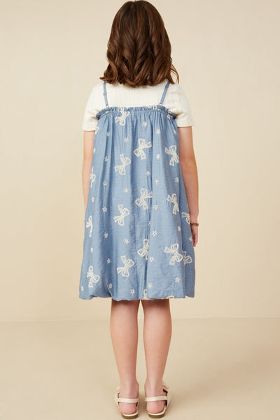 Girls Crochet Bow Embroidered Dress