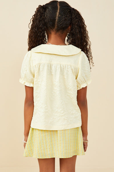 Girls Floral Embossed Peter Pan Collar Top