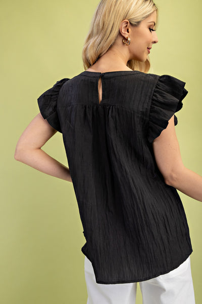 Crinkle Fabric Flutter Sleeve Top