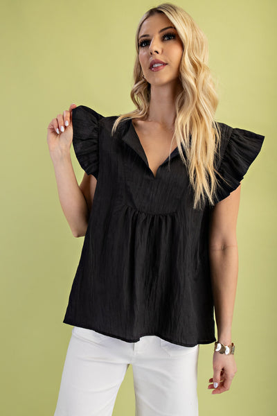 Crinkle Fabric Flutter Sleeve Top