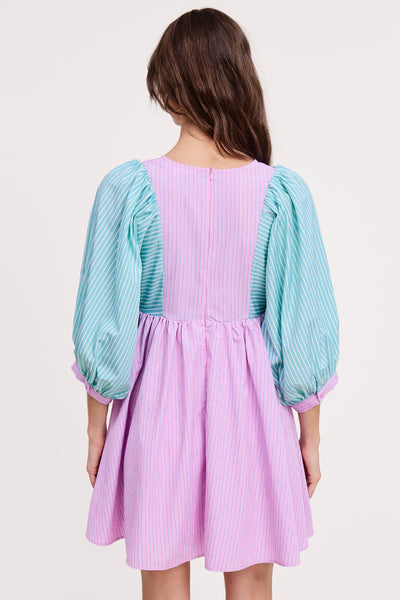 Two-tone Striped Puff Sleeve Mini Dress