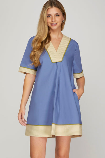 Half Sleeve V-Neck Poplin Dress