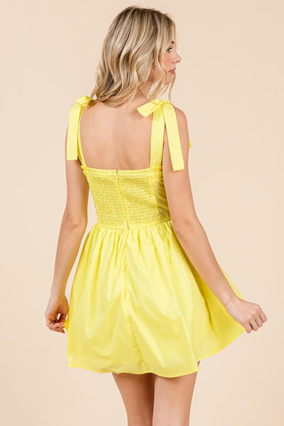 Ruched Bodice Dress W/ Tie Shoulder Strap