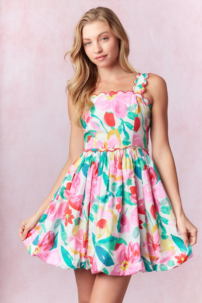 Scallop Embroidery Sleeveless Mini Dress