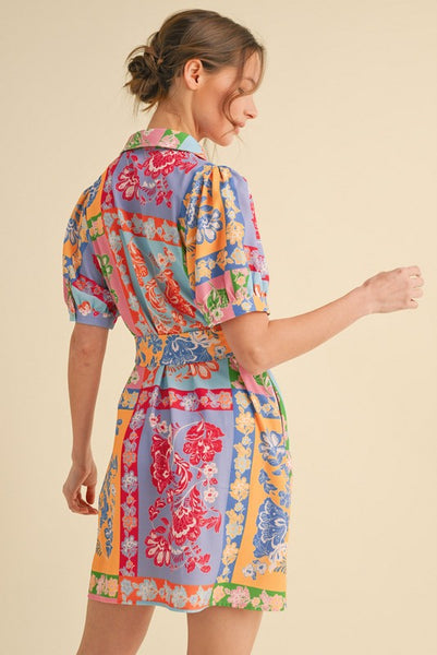 Patchwork Print Belted Dress