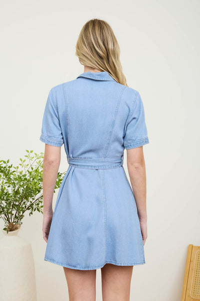 Chambray Button Down Belted Shirt Dress