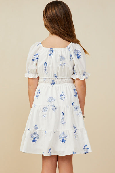 Girls Wispy Floral Embroidered Button Detail Dress