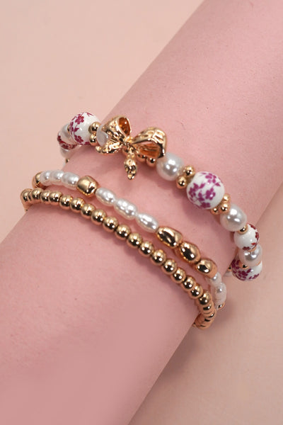 Pink Porcelain MultiLayer Bracelet with Bow