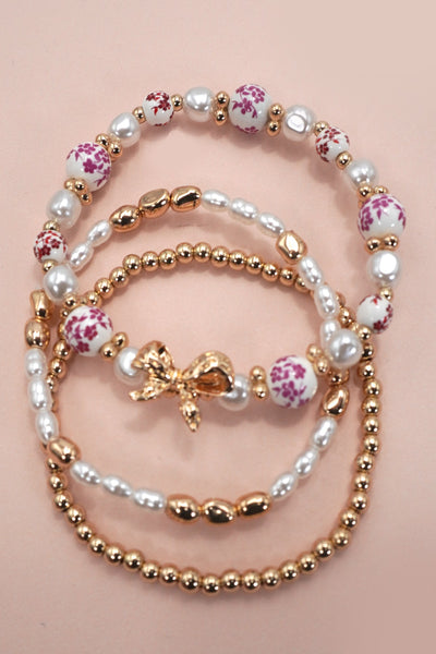 Pink Porcelain MultiLayer Bracelet with Bow