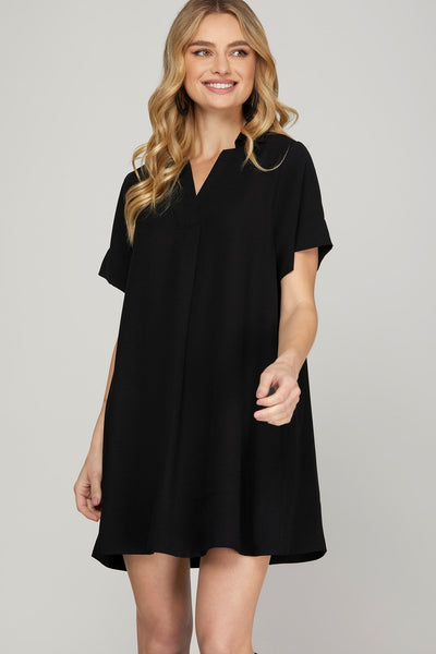 Short Sleeve Collared Mini Dress W/ Pockets